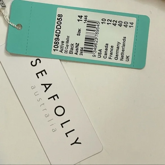 NWT! SEAFOLLY Black One Pice  Adjustable Straps Swimsuit SIZE 10 - Picture 9 of 10